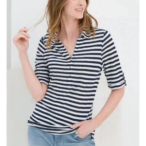 Chico’s 100% linen striped utility polo shirt size L